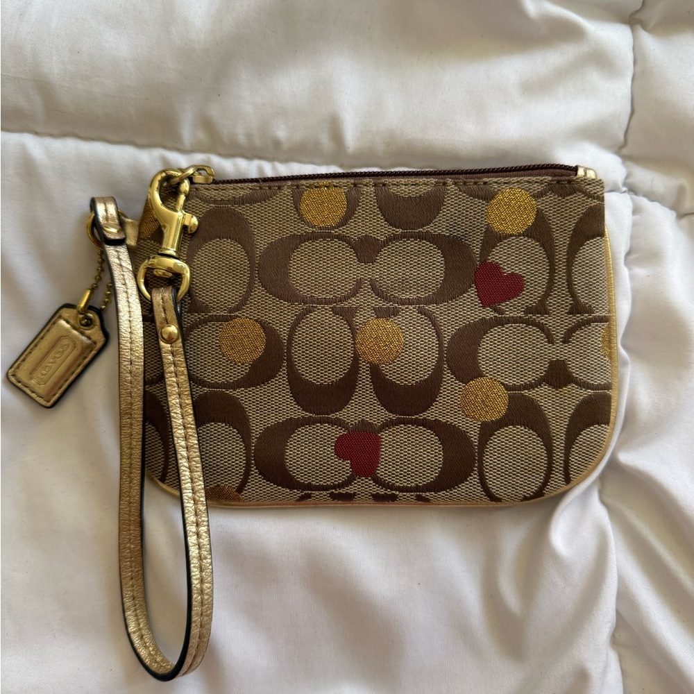 Vintage Coach Signature Wristlet with Gold and Red Accents